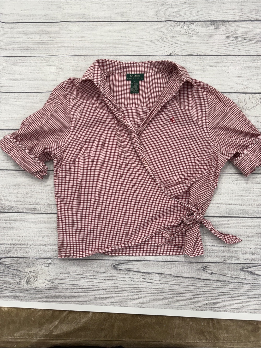 Ralph Lauren Red & White Gingham Wrap Button-Down Shirt